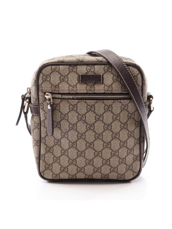 Gucci Handbags - Gucci Shoulder Bag GG Supreme Beige Dark Brown Canvas Leather